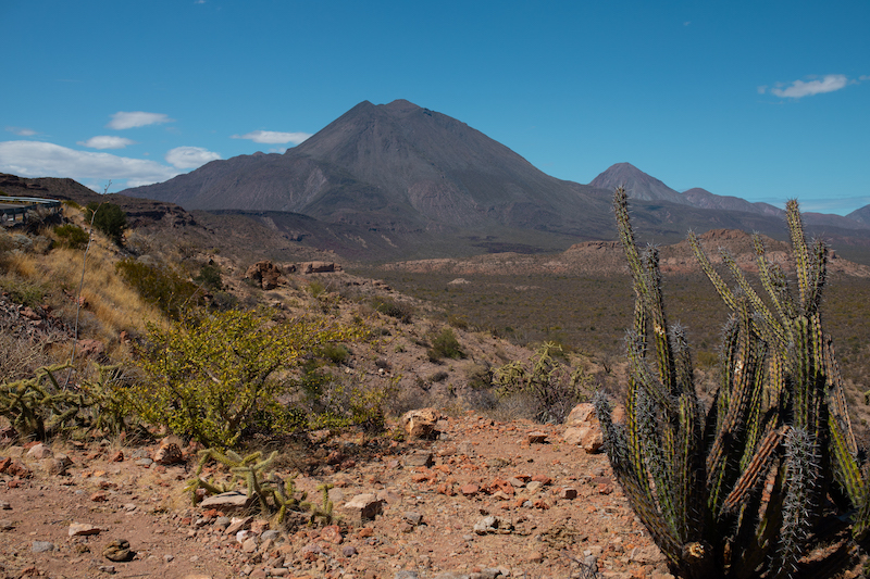 Los Tres Virgenes is a trio of volvanic peaks that can be seen from Baja California's Transpeninsular Highway